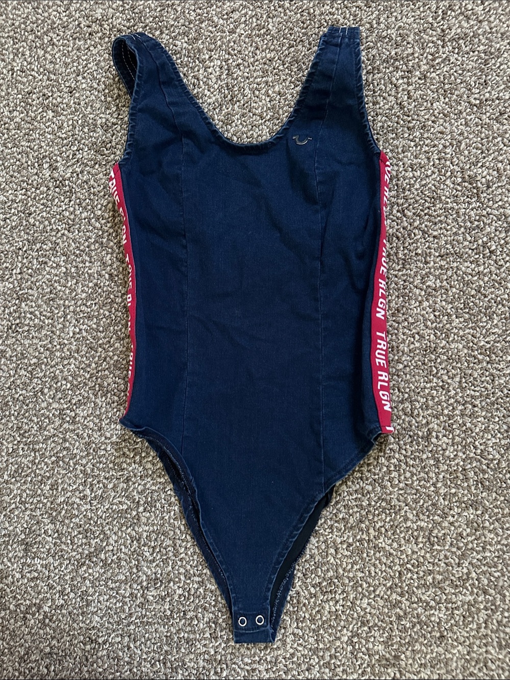 True Religion jean Bodysuit with Red Side Panels